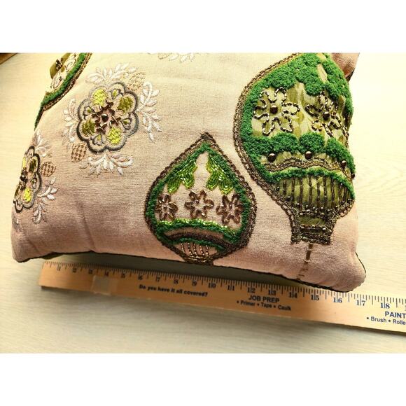 THROW PILLOW-VINTAGE PIER 1-Green-Beaded-Textured-Pillow Inside-16"X12"-Zipper - Picture 12 of 16